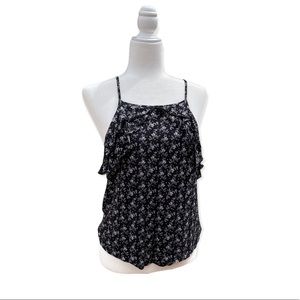 American Eagle Outfitters Black Floral Ruffle Sleeveless Top